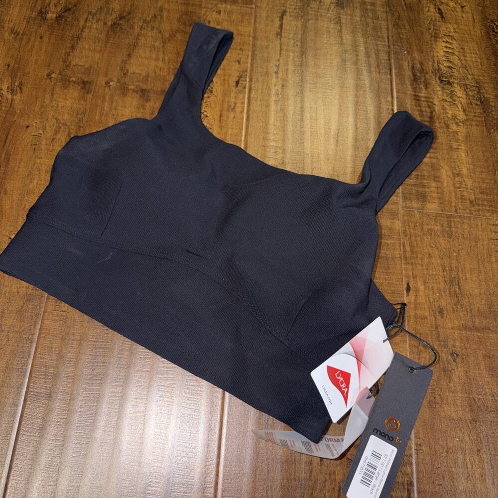 Mono B Sports Lycra Bra micro ribbed Black Large NWT